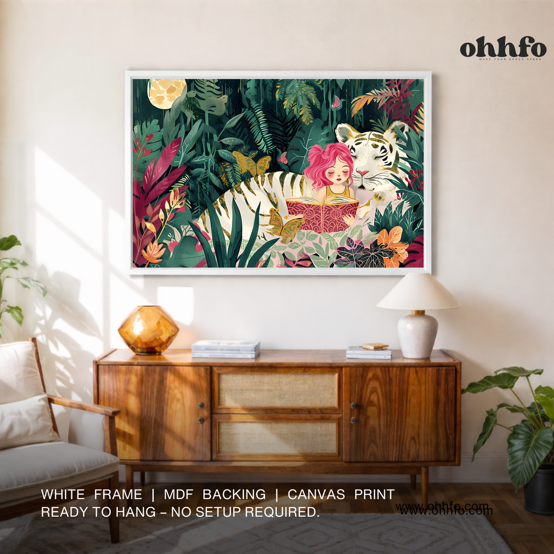 Pink Hair Girl & White Tiger Canvas Wall Art