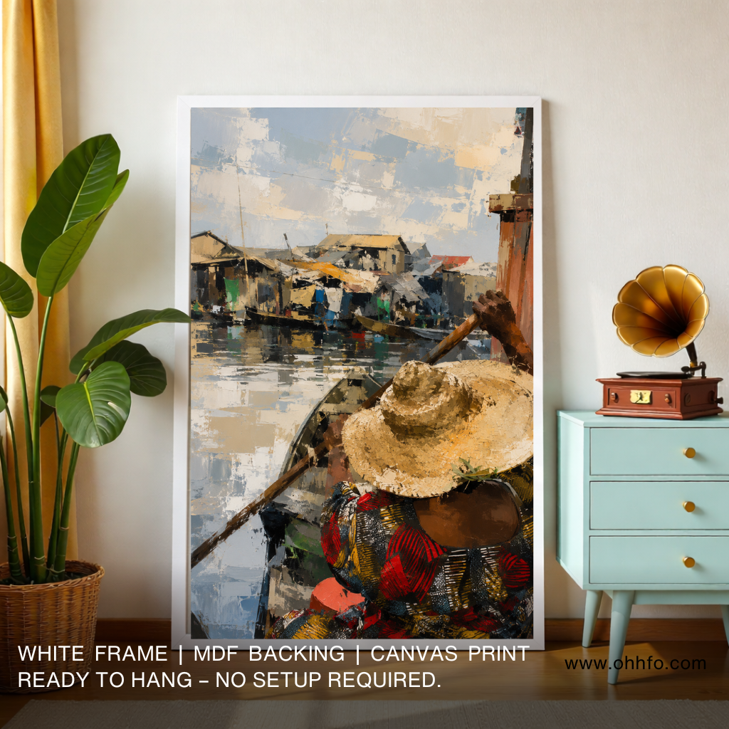 River Boatman Canvas Wall Art – Impressionist Village Portrait Painting