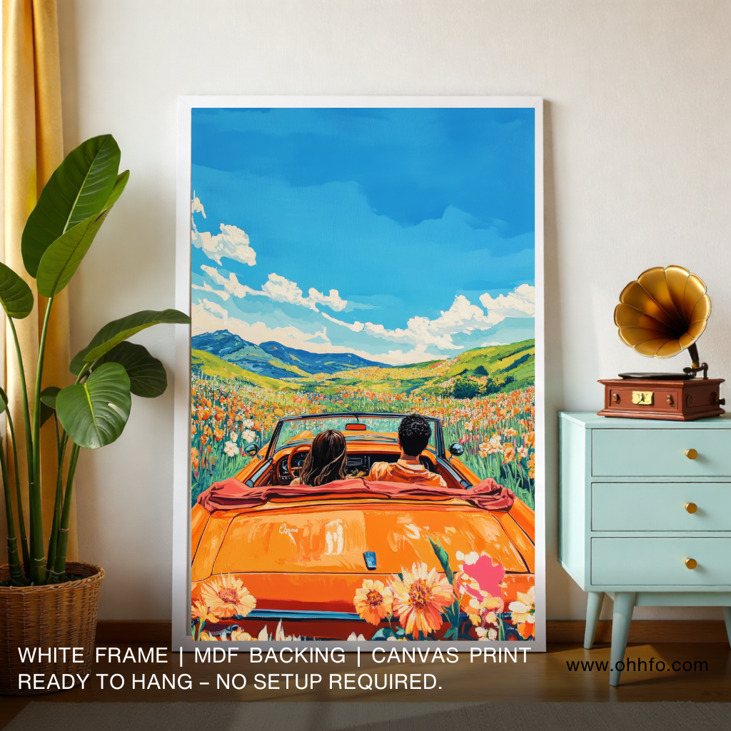 Couple Driving Convertible Canvas Wall Art – Romantic Travel Décor
