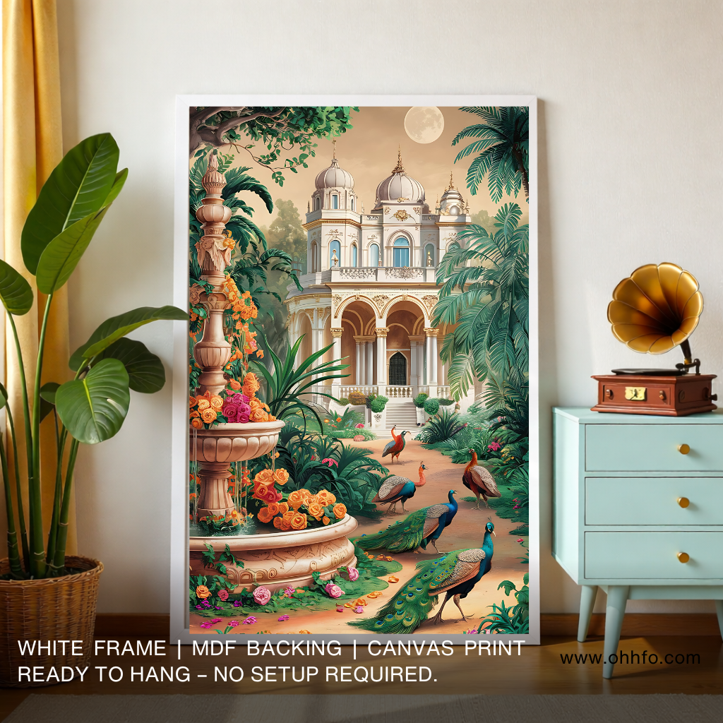 Royal Palace Garden Painting with Peacocks – Luxury Wall Art