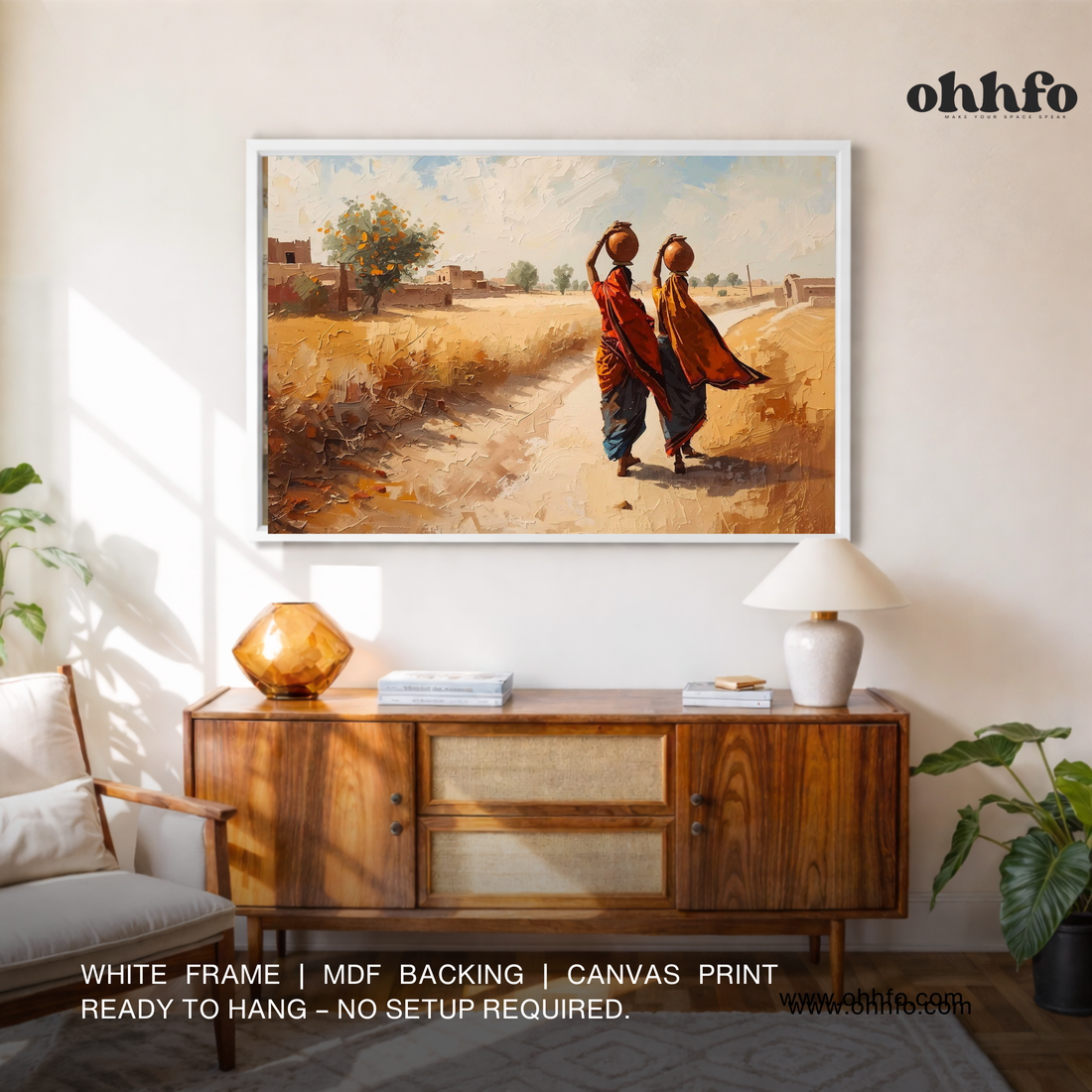 Village Grace – Rural Indian Women Carrying Water Pots Canvas Art