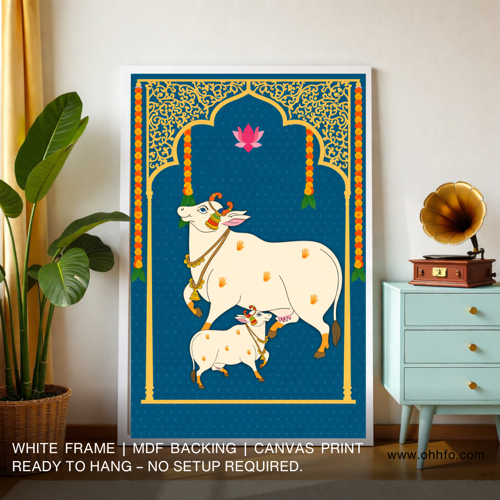 Sacred Gaumata Cow and Calf Canvas Wall Art