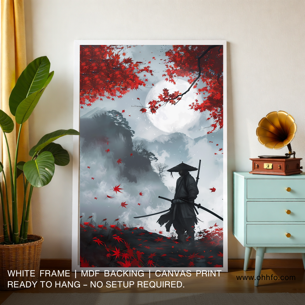Samurai Warrior Under Moonlight – Japanese Canvas Wall Art