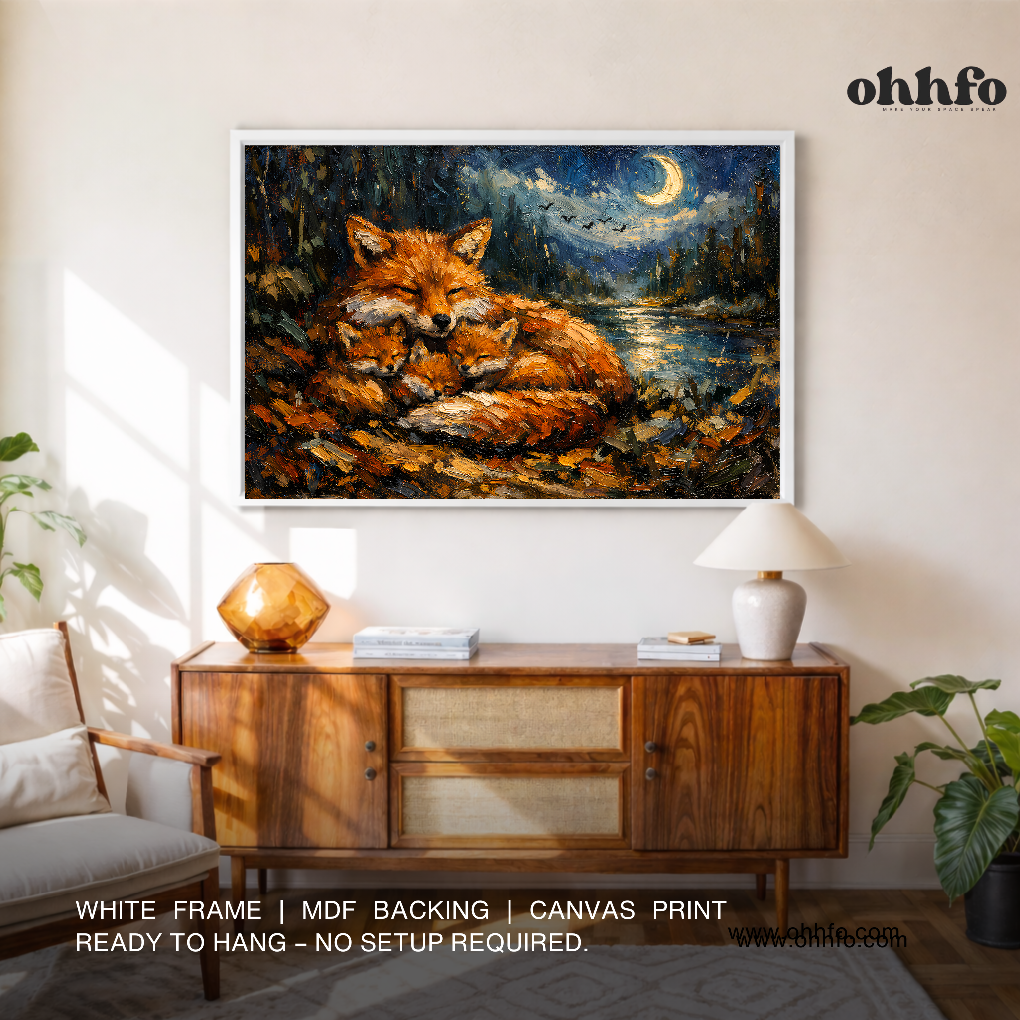 Sleeping Fox Family Canvas Wall Art