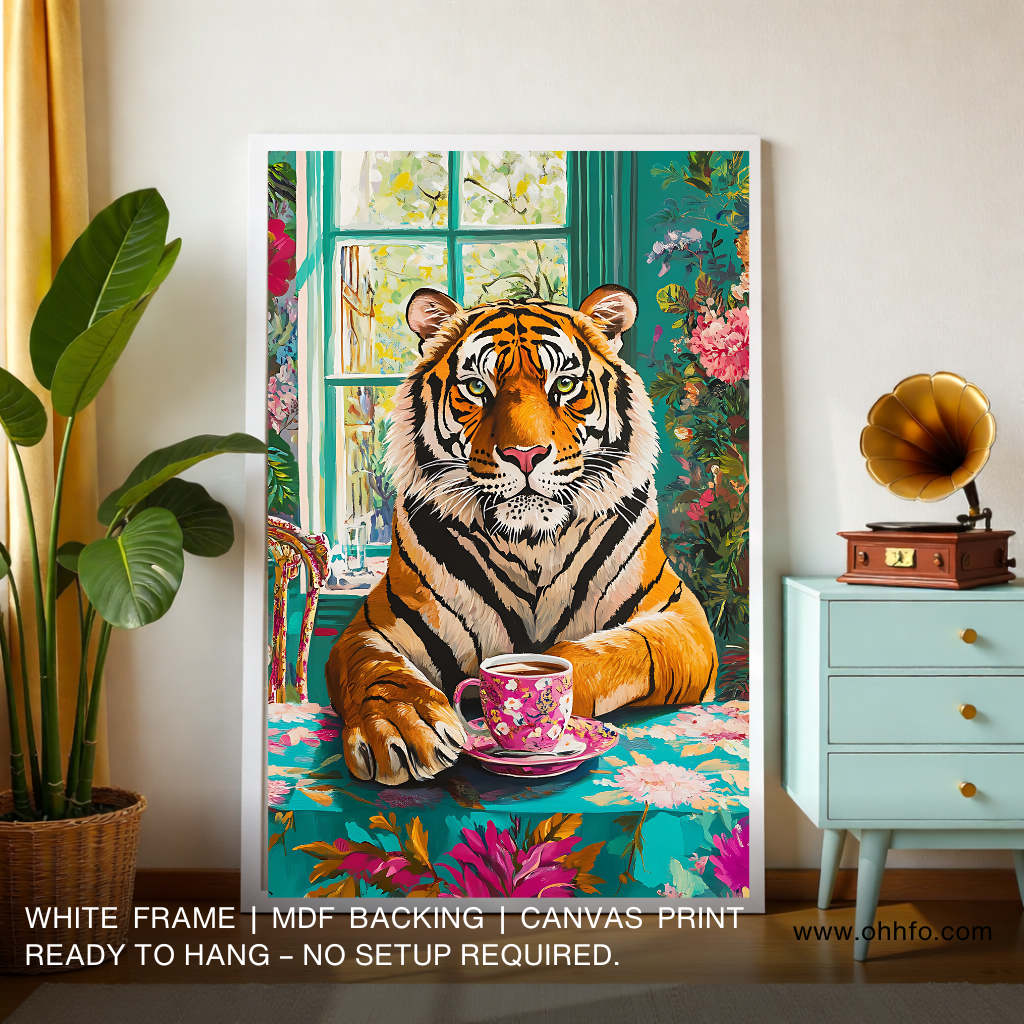 Tiger canvas wall art tea time