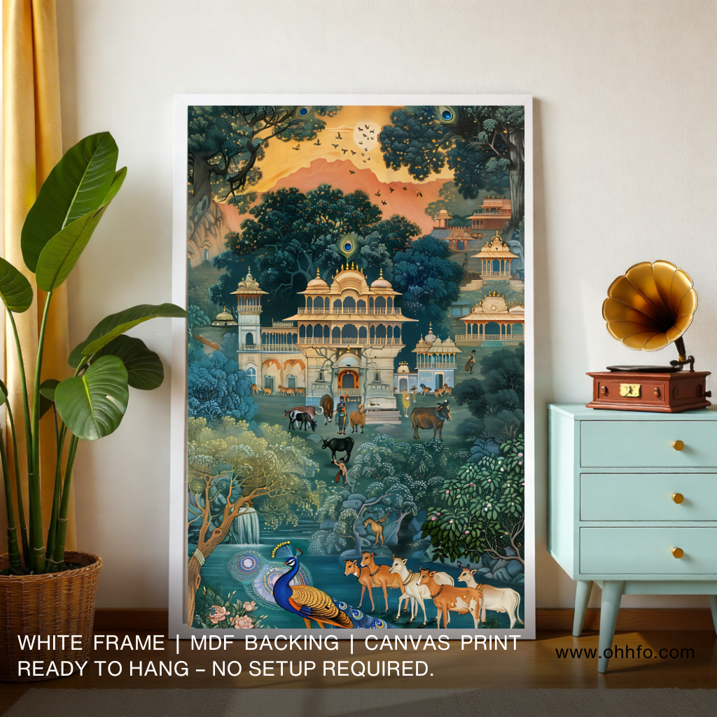 Vrindavan Dreams – Royal Palace & Peacock Wall Art