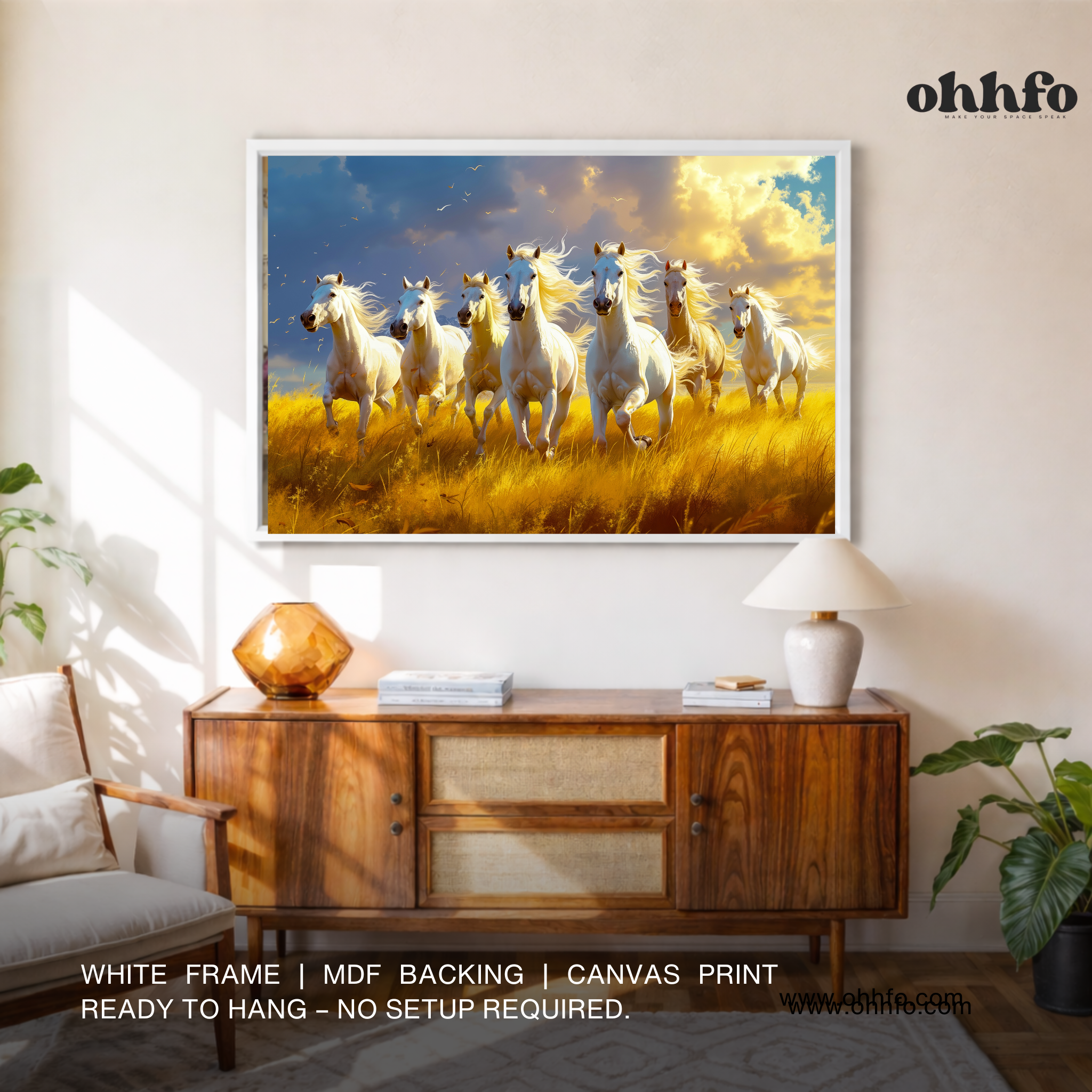 White Horses Running Canvas Wall Art