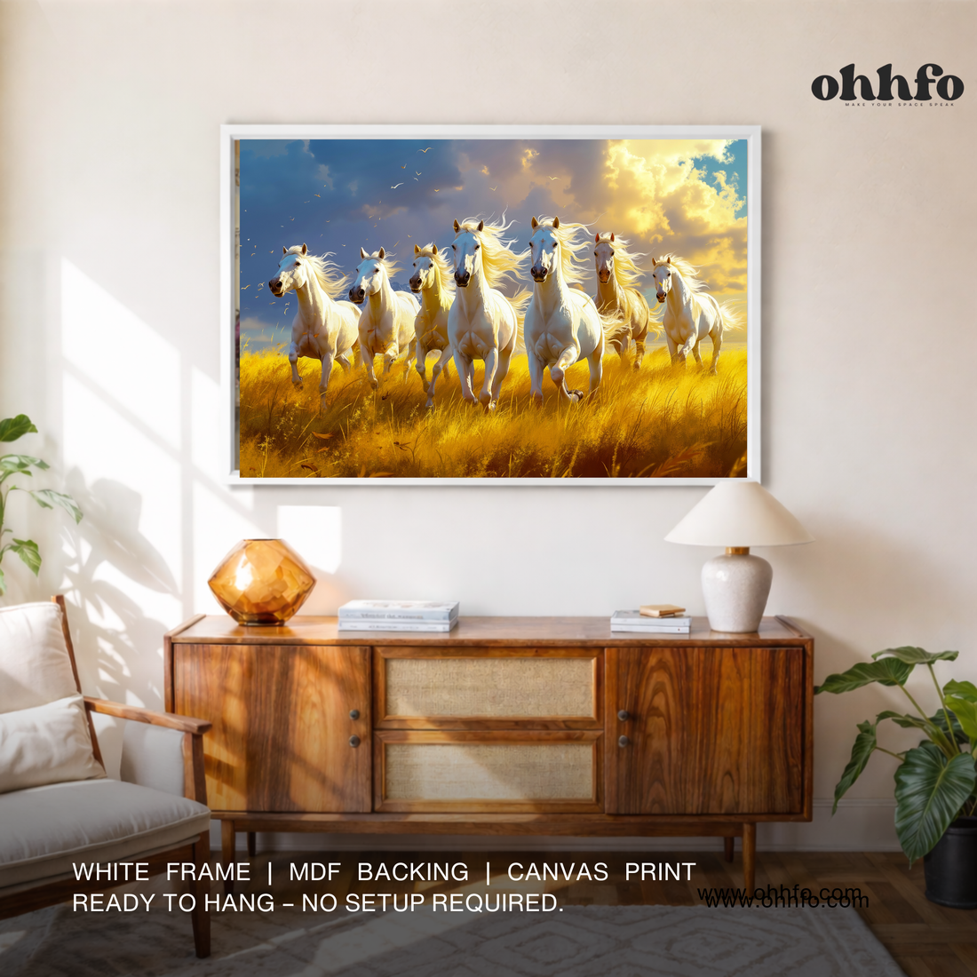 White Horses Running Canvas Wall Art
