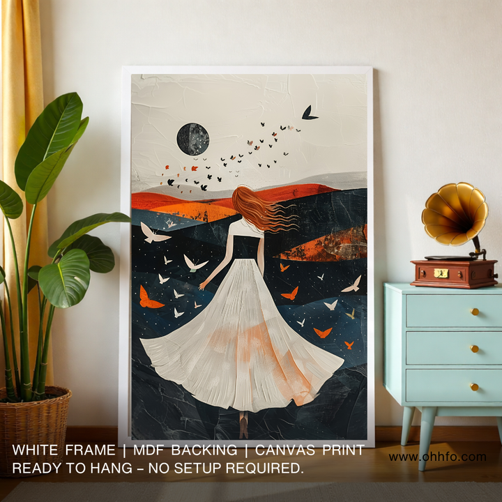 Moonlight Woman with Butterflies Canvas Wall Art