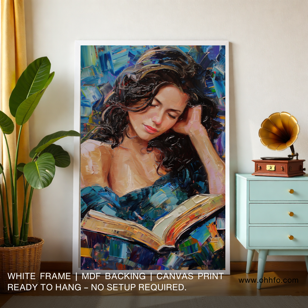Quiet Moments: Beautiful Girl Reading Book Abstract Canvas Print
